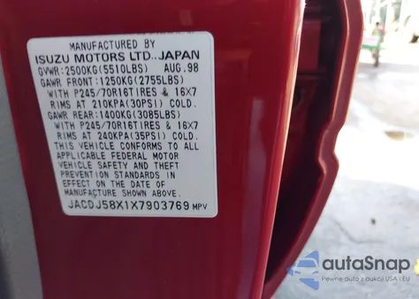 1999 Isuzu Trooper S from USA, damaged, VIN JACDJ58X1X7903769